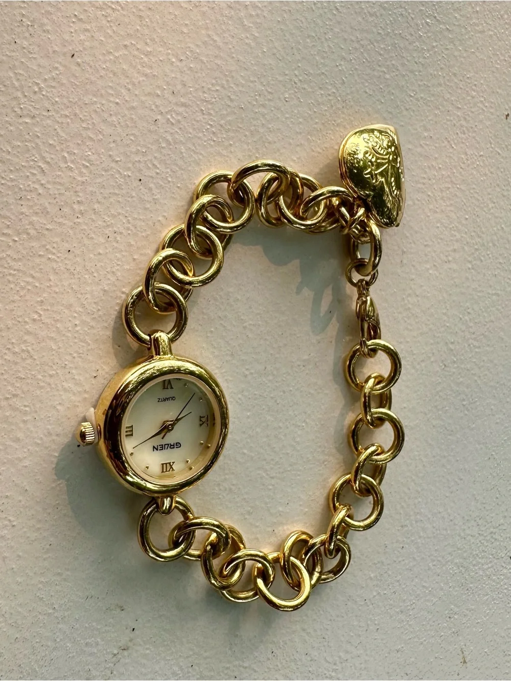 Gold-Tone Heart Charm Bracelet Watch - Unbranded